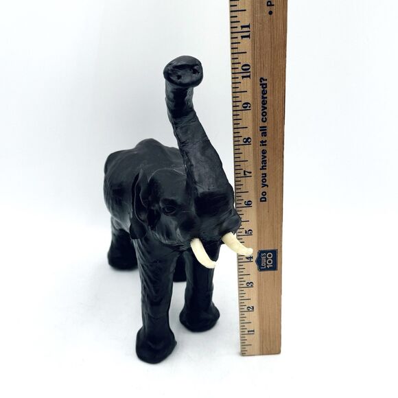 Vintage Leather Wrapped Elephant Figure Good Luck Trunk Up w Tusks - Picture 8 of 10
